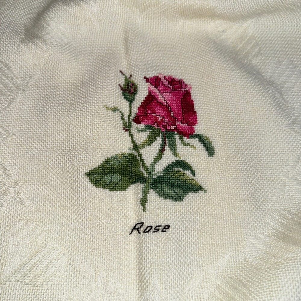 Vintage Botanical Floral CrossStitch Woven Throw Blanket Cream Cottagecore - Picture 6 of 14